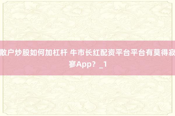 散户炒股如何加杠杆 牛市长红配资平台平台有莫得寂寥App？_1