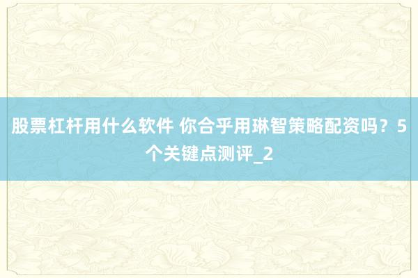 股票杠杆用什么软件 你合乎用琳智策略配资吗？5个关键点测评_2