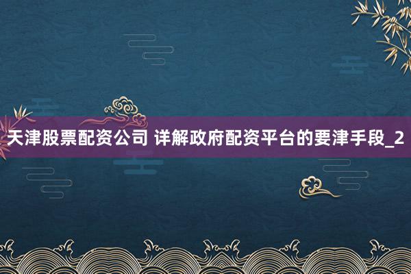 天津股票配资公司 详解政府配资平台的要津手段_2