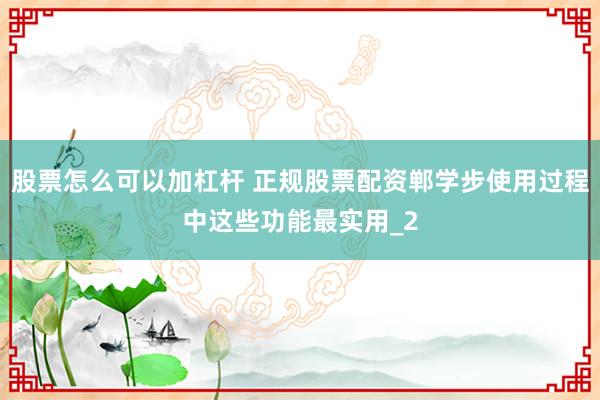 股票怎么可以加杠杆 正规股票配资郸学步使用过程中这些功能最实用_2