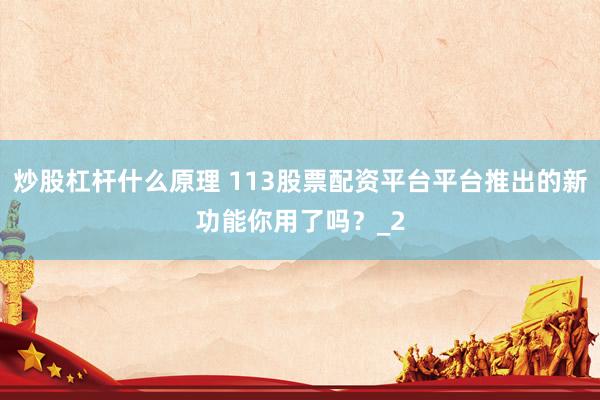 炒股杠杆什么原理 113股票配资平台平台推出的新功能你用了吗?_2